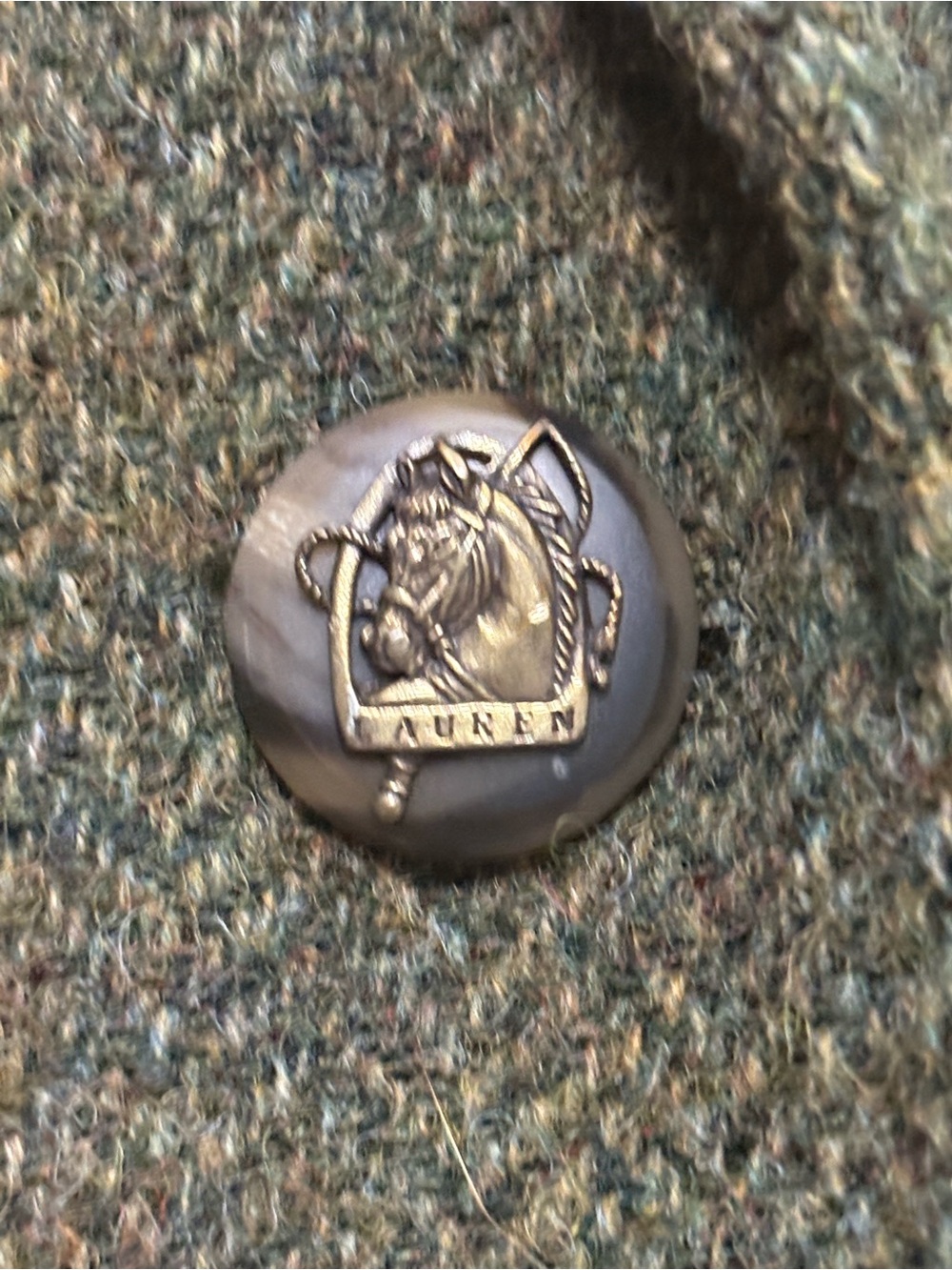 Lauren Ralph Lauren Olive Green Equestrian Herringbone Wool Blazer Size 14 EUC - Picture 5 of 16